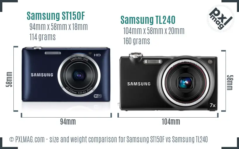 Samsung ST150F vs Samsung TL240 size comparison