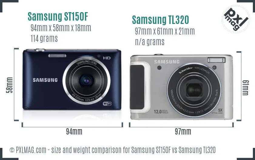 Samsung ST150F vs Samsung TL320 size comparison