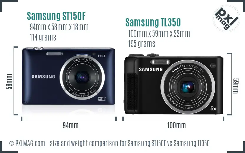 Samsung ST150F vs Samsung TL350 size comparison