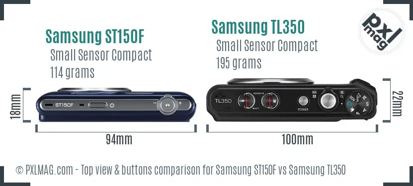 Samsung ST150F vs Samsung TL350 top view buttons comparison