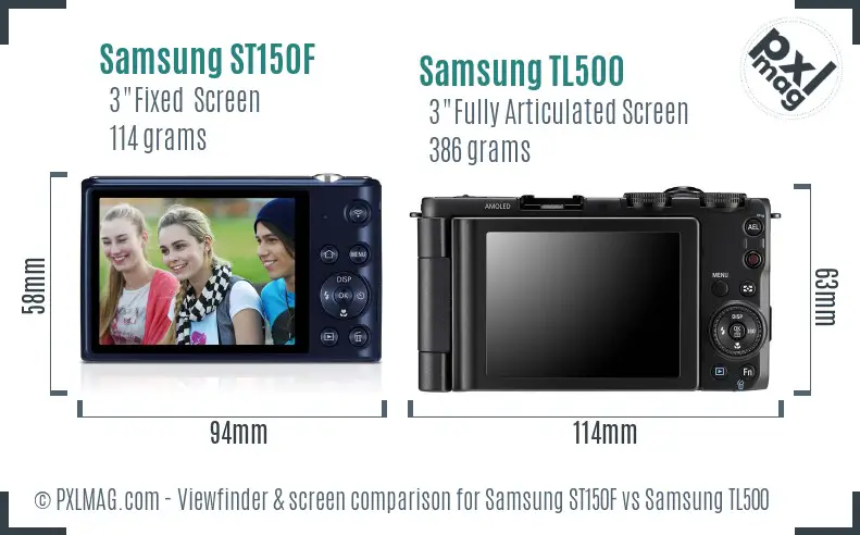 Samsung ST150F vs Samsung TL500 Screen and Viewfinder comparison