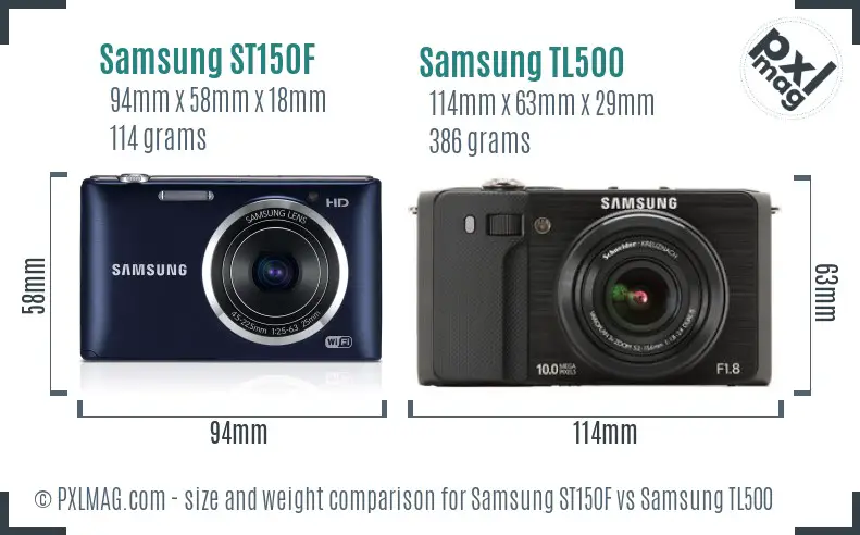 Samsung ST150F vs Samsung TL500 size comparison