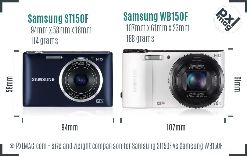 Samsung ST150F vs Samsung WB150F size comparison