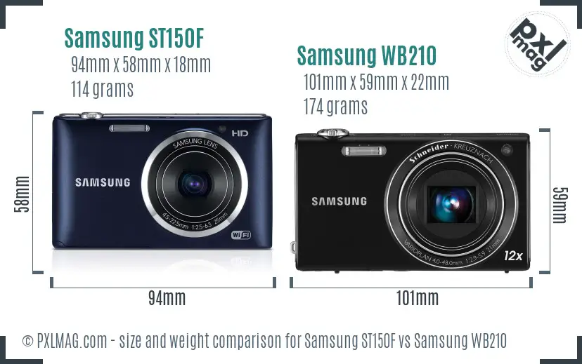 Samsung ST150F vs Samsung WB210 size comparison