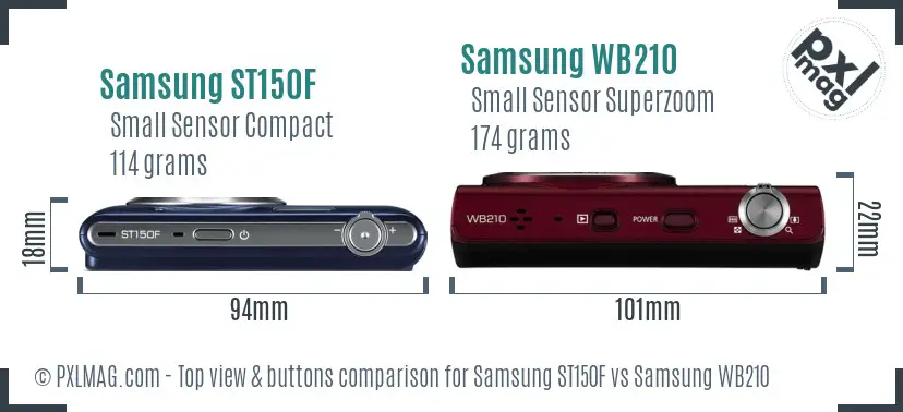 Samsung ST150F vs Samsung WB210 top view buttons comparison