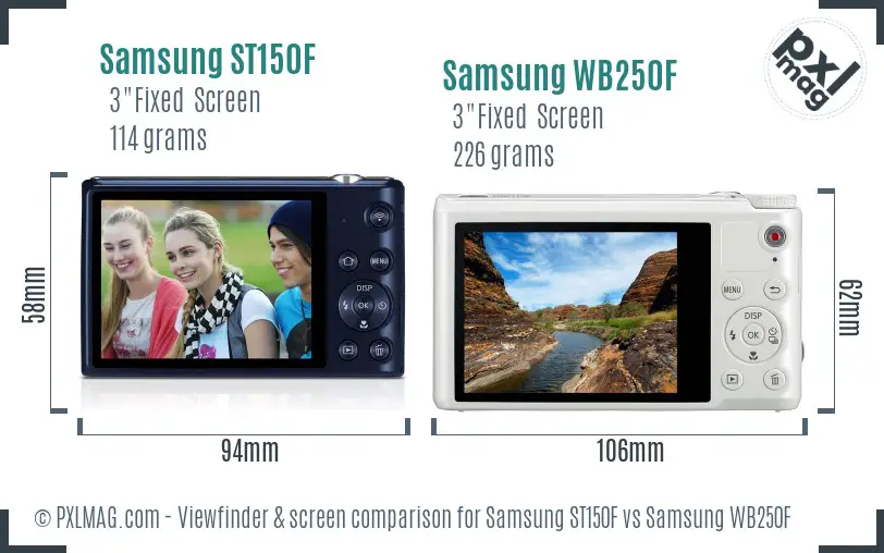 Samsung ST150F vs Samsung WB250F Screen and Viewfinder comparison