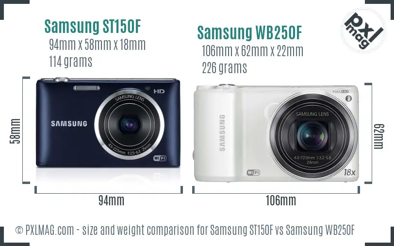 Samsung ST150F vs Samsung WB250F size comparison