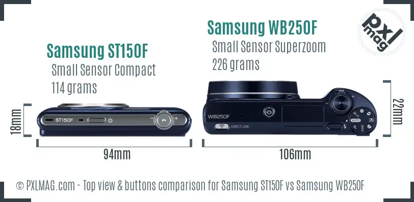 Samsung ST150F vs Samsung WB250F top view buttons comparison