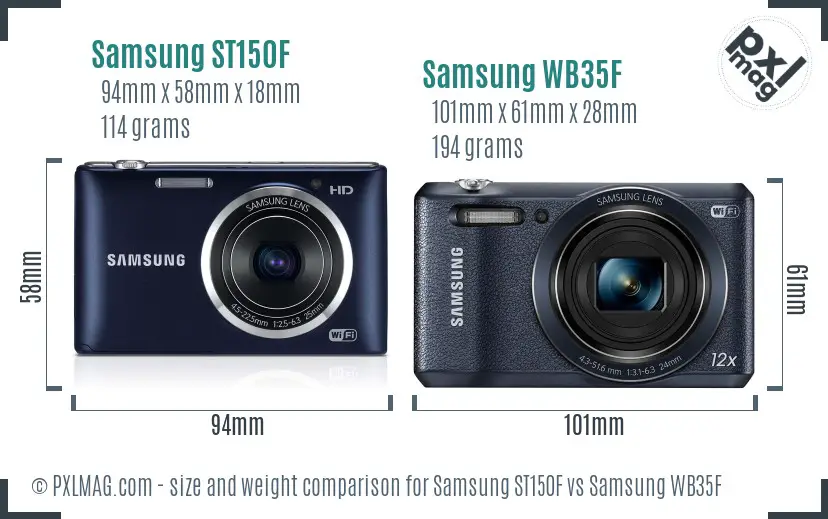 Samsung ST150F vs Samsung WB35F size comparison