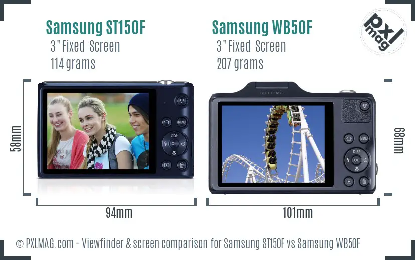 Samsung ST150F vs Samsung WB50F Screen and Viewfinder comparison