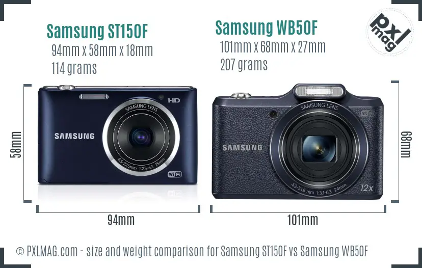 Samsung ST150F vs Samsung WB50F size comparison