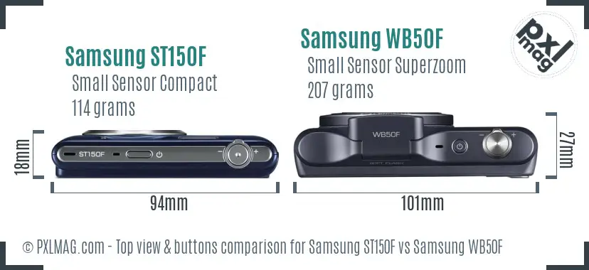 Samsung ST150F vs Samsung WB50F top view buttons comparison
