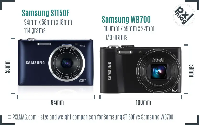 Samsung ST150F vs Samsung WB700 size comparison