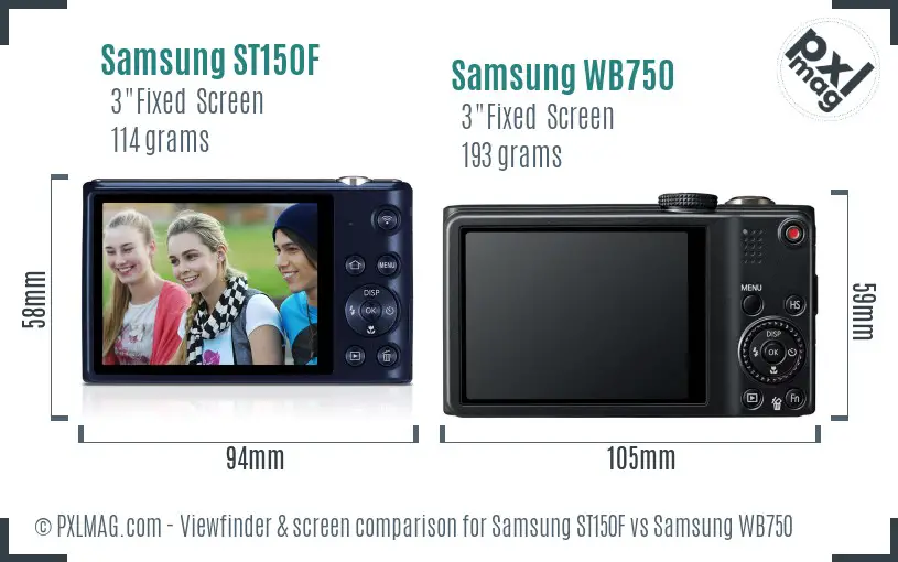 Samsung ST150F vs Samsung WB750 Screen and Viewfinder comparison