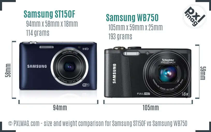 Samsung ST150F vs Samsung WB750 size comparison
