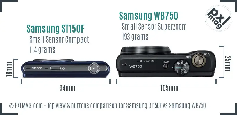 Samsung ST150F vs Samsung WB750 top view buttons comparison