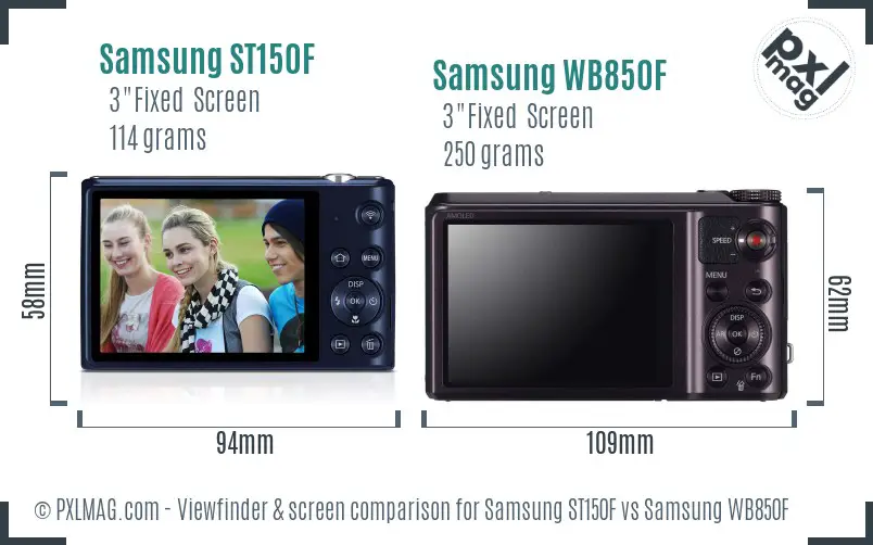 Samsung ST150F vs Samsung WB850F Screen and Viewfinder comparison