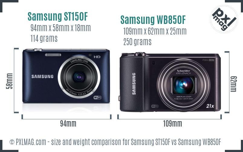 Samsung ST150F vs Samsung WB850F size comparison