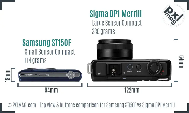 Samsung ST150F vs Sigma DP1 Merrill top view buttons comparison