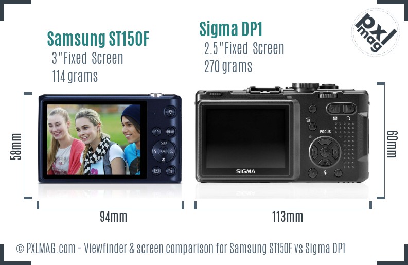 Samsung ST150F vs Sigma DP1 Screen and Viewfinder comparison