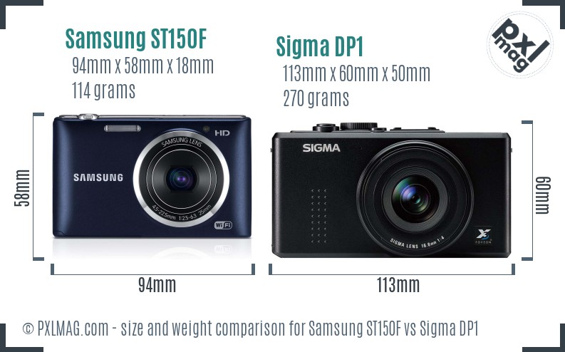 Samsung ST150F vs Sigma DP1 size comparison