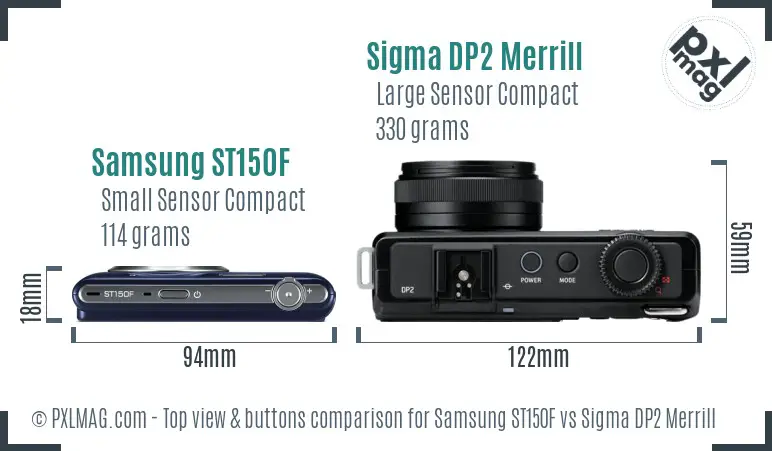 Samsung ST150F vs Sigma DP2 Merrill top view buttons comparison