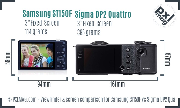 Samsung ST150F vs Sigma DP2 Quattro Screen and Viewfinder comparison