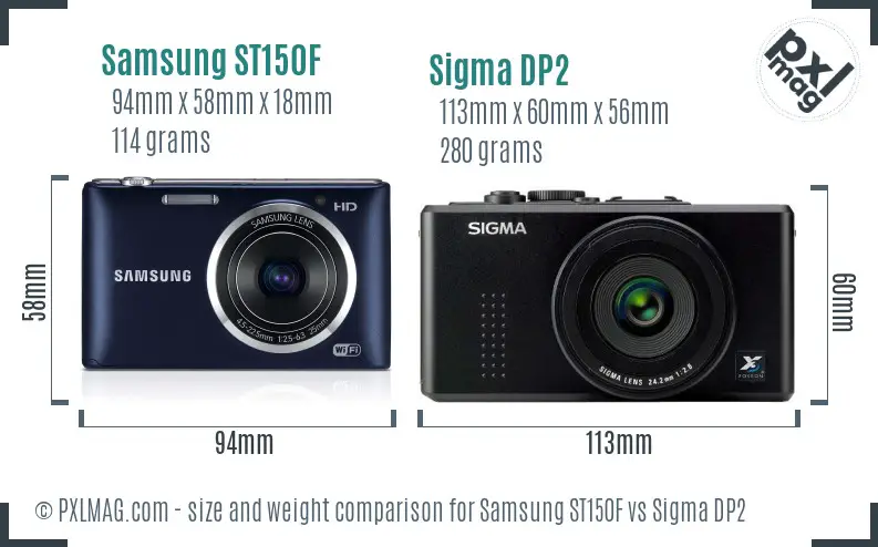Samsung ST150F vs Sigma DP2 size comparison