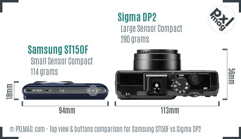 Samsung ST150F vs Sigma DP2 top view buttons comparison