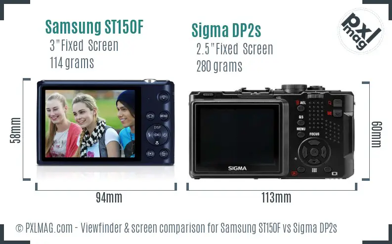 Samsung ST150F vs Sigma DP2s Screen and Viewfinder comparison