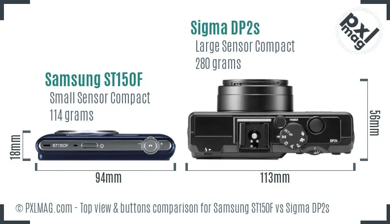 Samsung ST150F vs Sigma DP2s top view buttons comparison