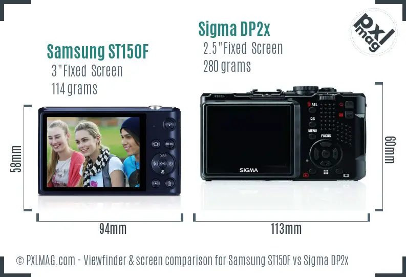 Samsung ST150F vs Sigma DP2x Screen and Viewfinder comparison