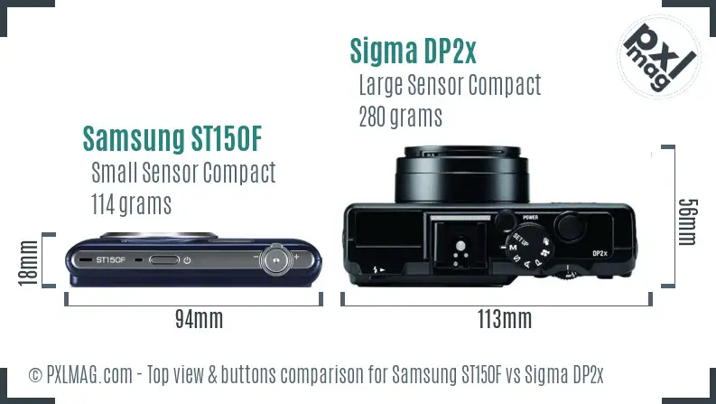 Samsung ST150F vs Sigma DP2x top view buttons comparison