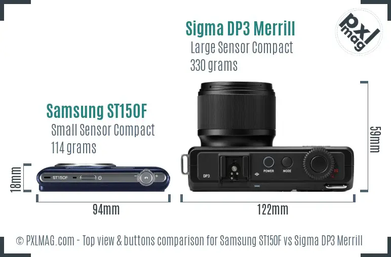 Samsung ST150F vs Sigma DP3 Merrill top view buttons comparison
