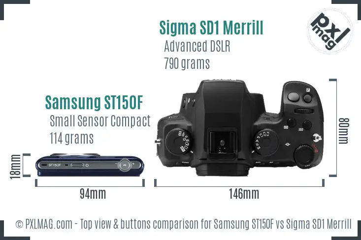 Samsung ST150F vs Sigma SD1 Merrill top view buttons comparison