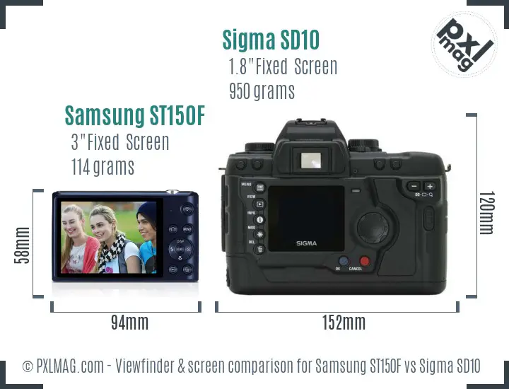 Samsung ST150F vs Sigma SD10 Screen and Viewfinder comparison