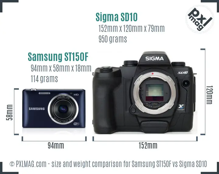 Samsung ST150F vs Sigma SD10 size comparison