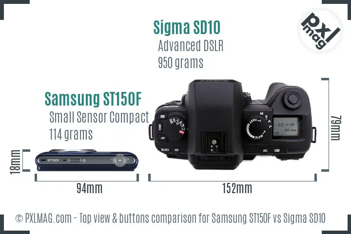 Samsung ST150F vs Sigma SD10 top view buttons comparison