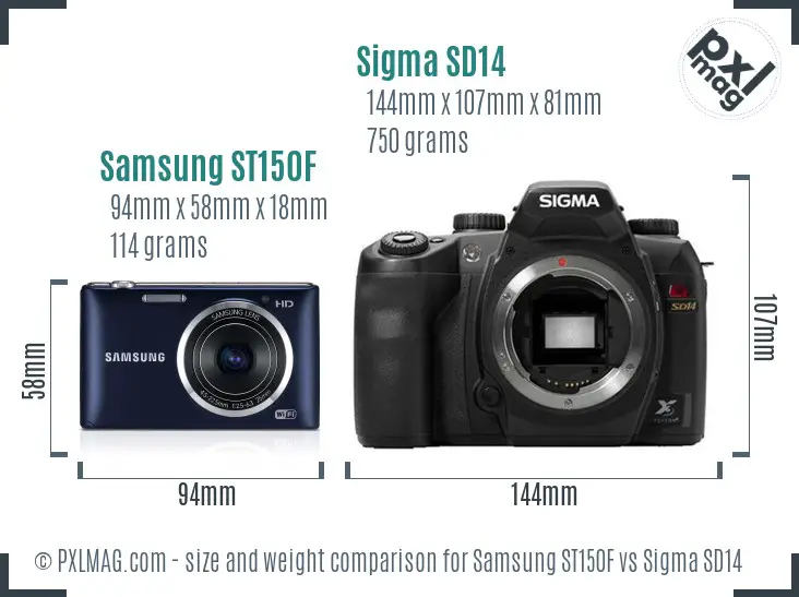 Samsung ST150F vs Sigma SD14 size comparison