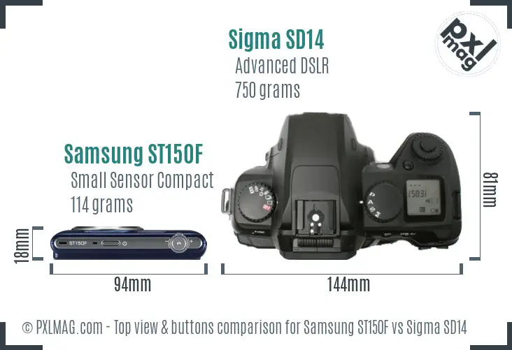 Samsung ST150F vs Sigma SD14 top view buttons comparison