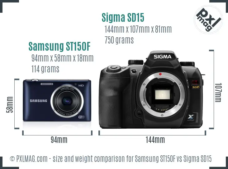 Samsung ST150F vs Sigma SD15 size comparison
