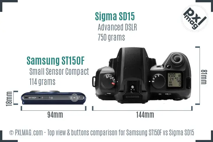 Samsung ST150F vs Sigma SD15 top view buttons comparison