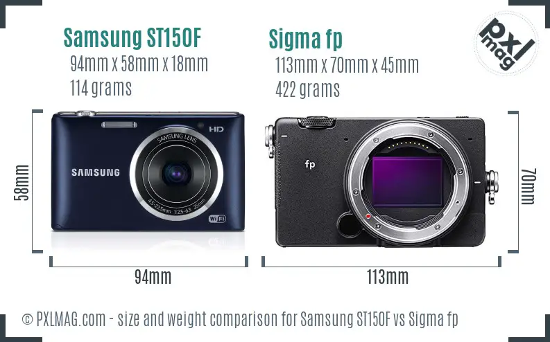 Samsung ST150F vs Sigma fp size comparison