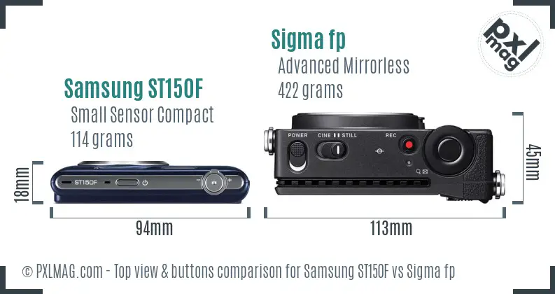 Samsung ST150F vs Sigma fp top view buttons comparison
