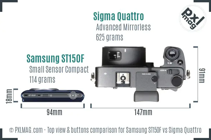 Samsung ST150F vs Sigma Quattro top view buttons comparison