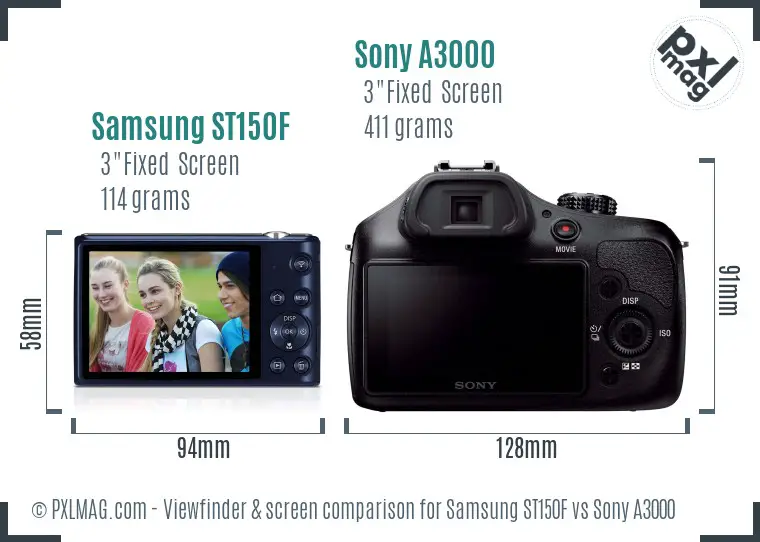 Samsung ST150F vs Sony A3000 Screen and Viewfinder comparison