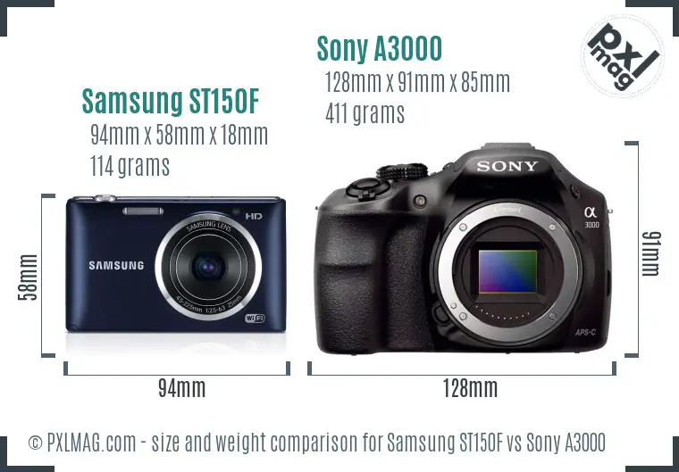 Samsung ST150F vs Sony A3000 size comparison