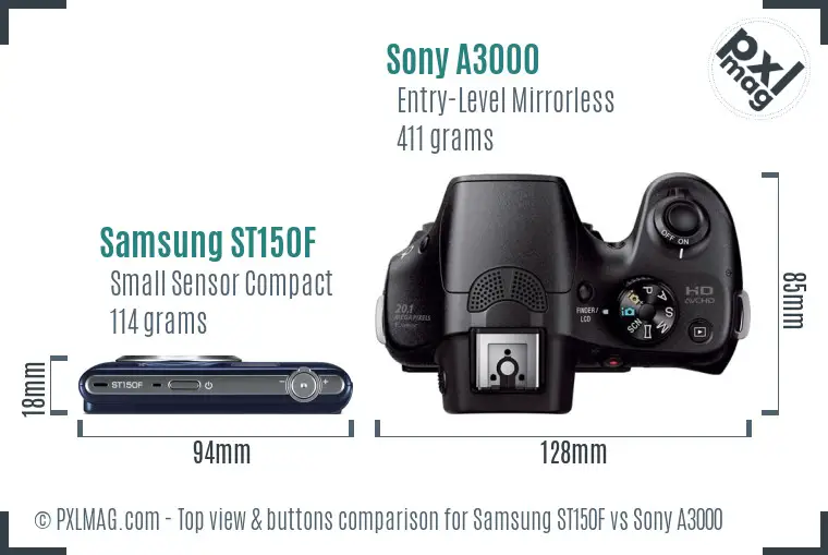 Samsung ST150F vs Sony A3000 top view buttons comparison