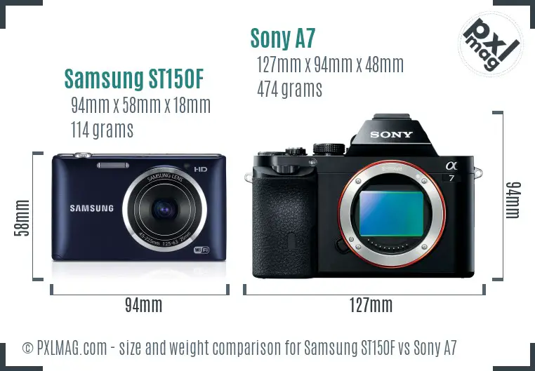 Samsung ST150F vs Sony A7 size comparison