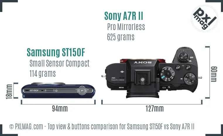 Samsung ST150F vs Sony A7R II top view buttons comparison